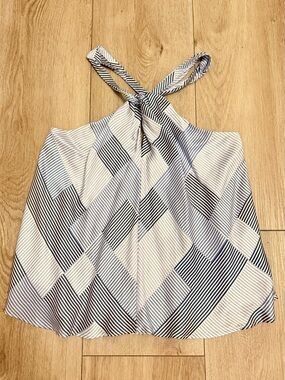 Banana Republic 100% Silk Navy and White Cross-Back Striped Halter Top